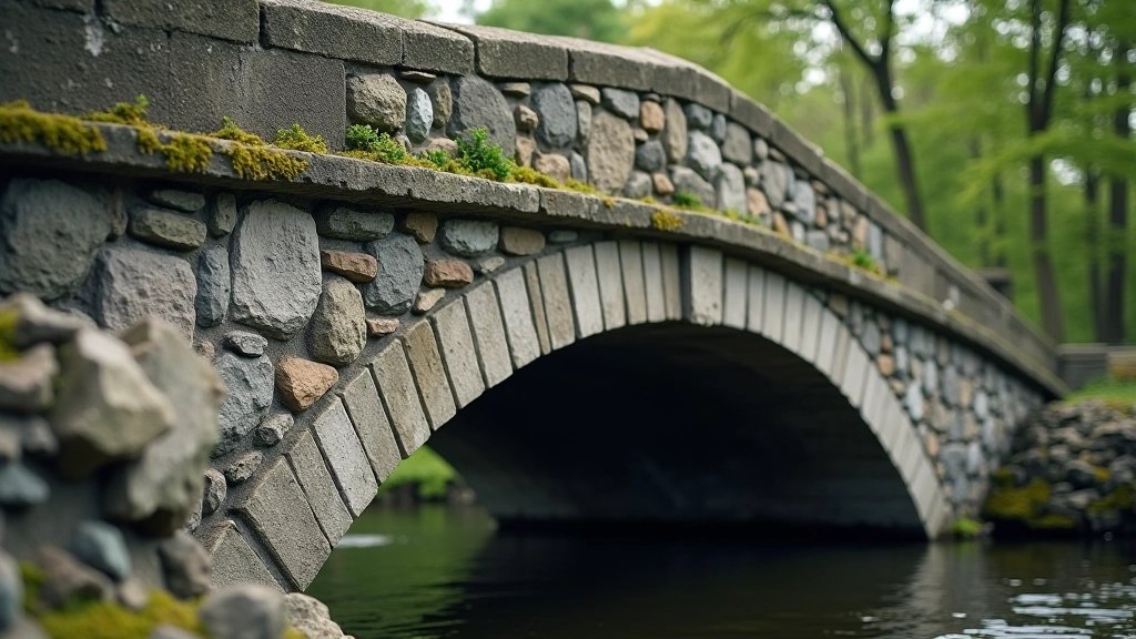 Close-up detail of Salmon Weir Bridge's historic stone masonry and Victorian architecture, showing the craftsmanship of 1850s construction with weathered stonework and architectural details