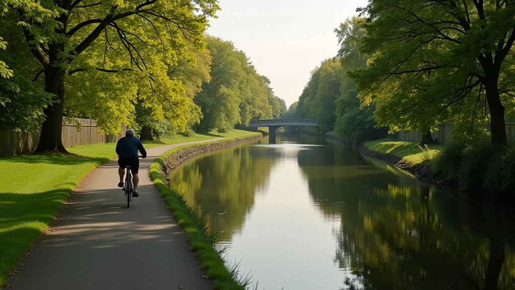 Galway Canal Path cycling route with water reflections and towpath