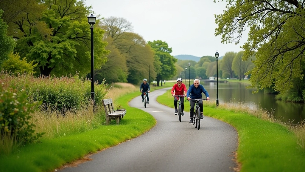 Galway Canal Path scenic route for senior cyclists with water views and accessible rest areas