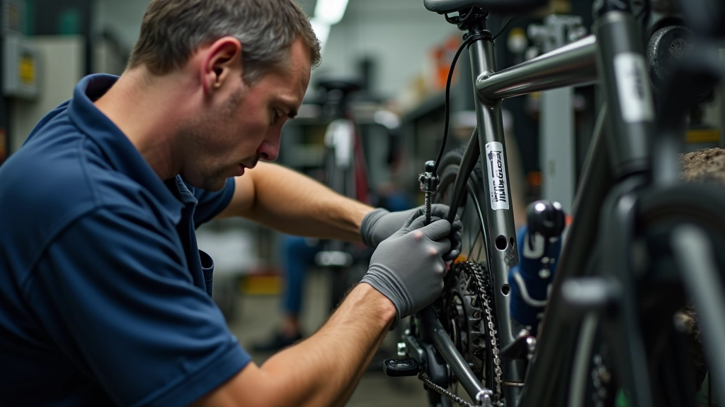 Inspection of derailleur alignment and cable tension on a road bike drivetrain system